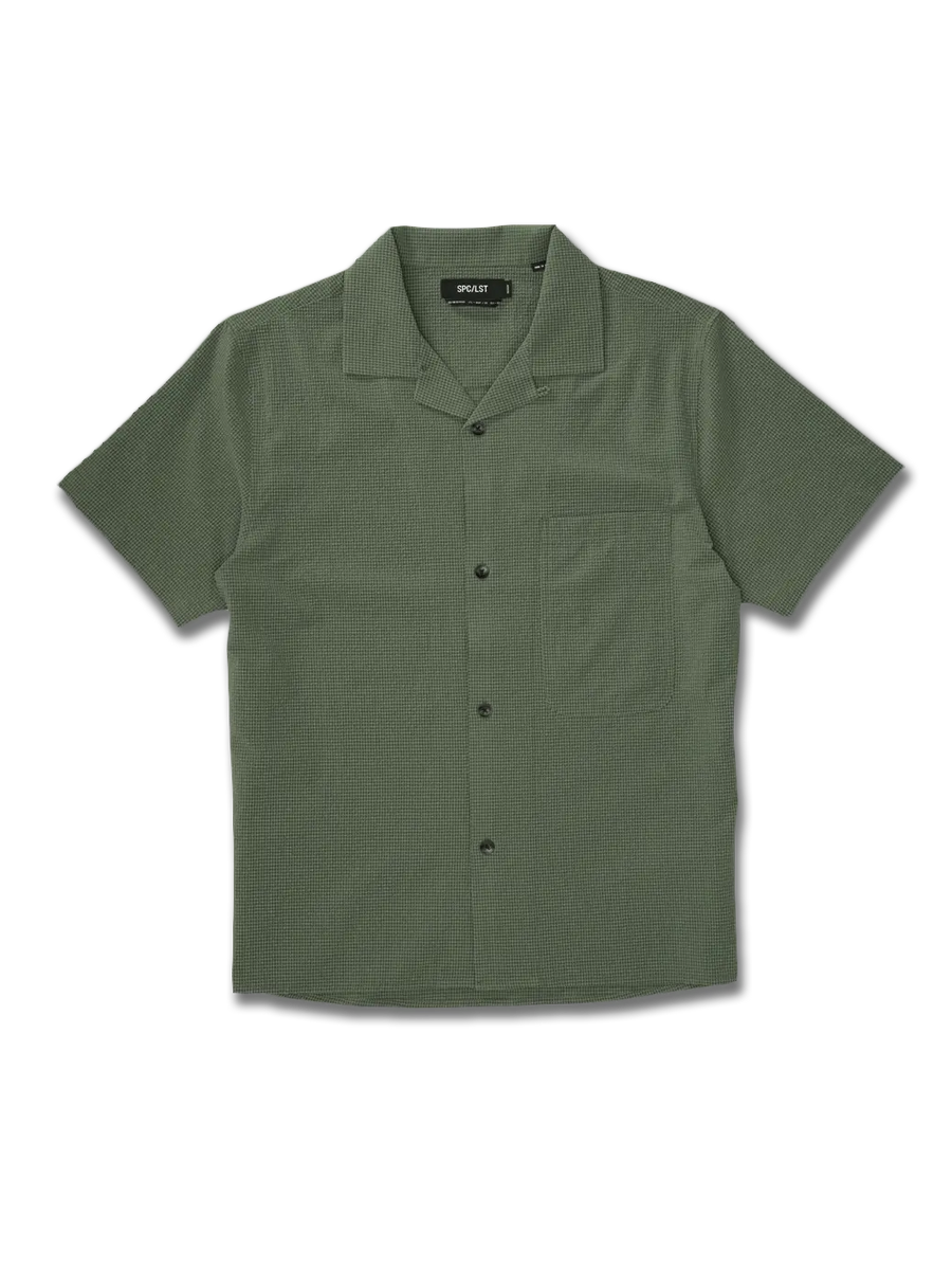 Green short-sleeve shirt on a white background