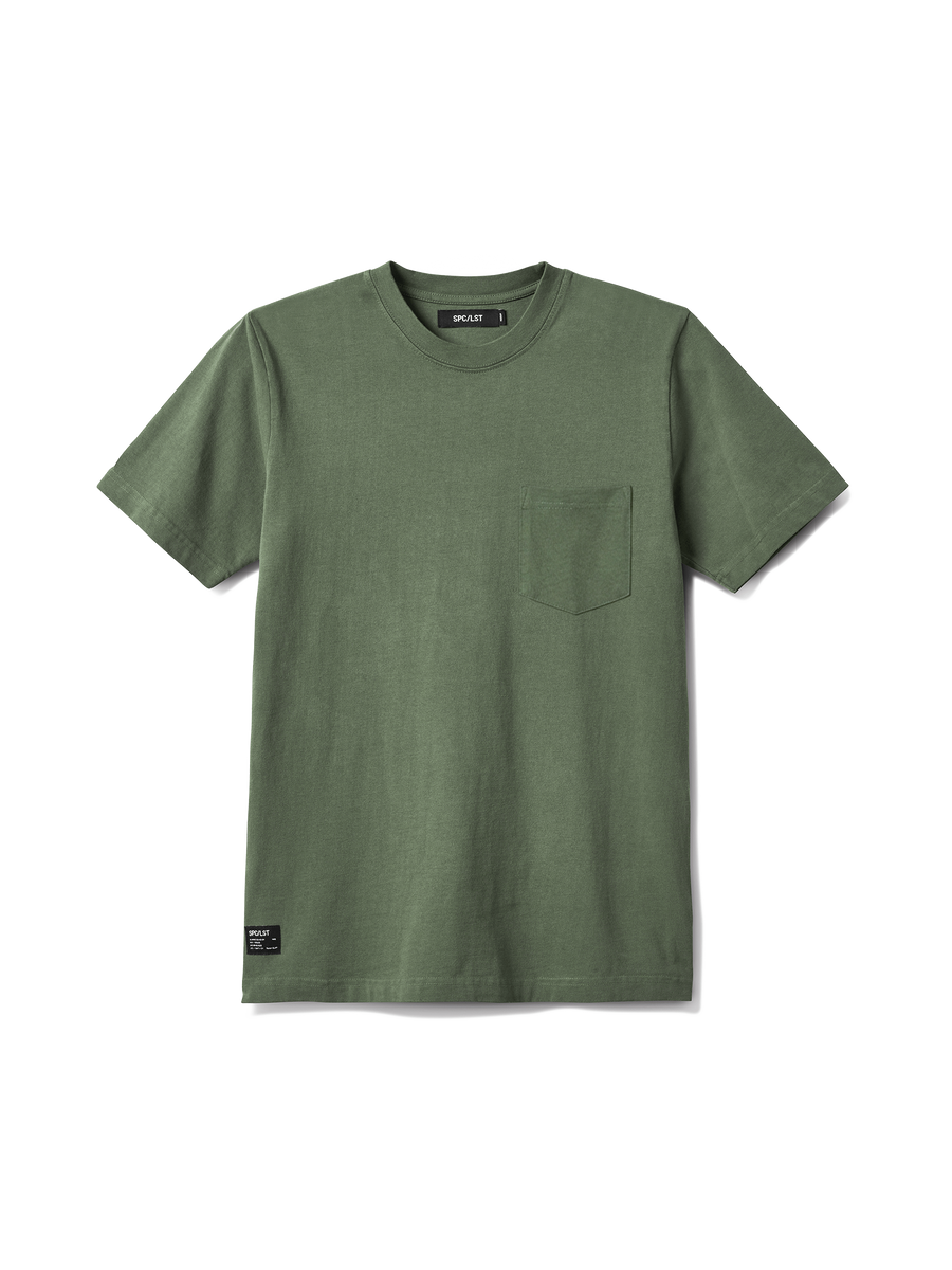 Green t-shirt with a pocket on a white background