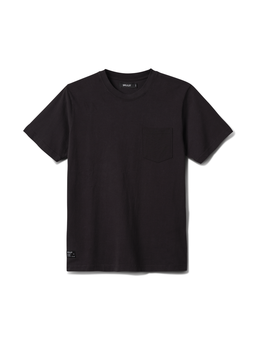 Black cotton t-shirt made in the USA on a white background